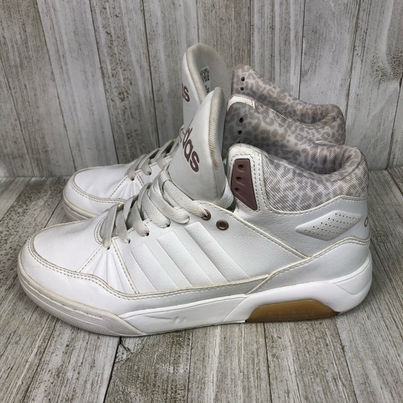 Adidas Womens 7.5 Play9tis Hi-Top Sneaker White Cheetah Leopard Animal Print - Picture 3 of 7